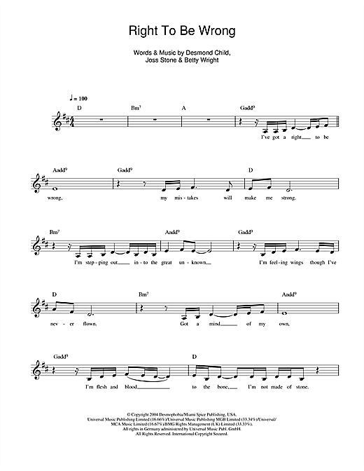Learn to play Joss Stone Right To Be Wrong sheet music for Melody Line, Lyrics & Chords in minutes. Joss Stone Right To Be Wrong sheet music notes and chords. Download Printable PDF.