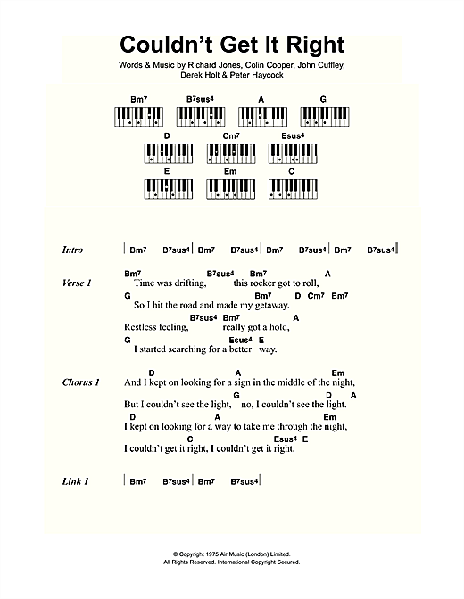 Climax Blues Band Couldn T Get It Right Sheet Music Notes Download Printable Pdf Score