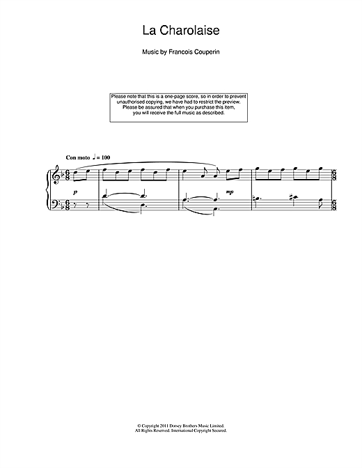 Learn to play Francois Couperin La Charolaise sheet music for Piano in minutes. Francois Couperin La Charolaise sheet music notes and chords. Download Printable PDF.