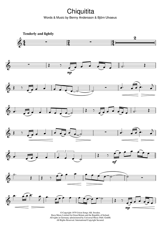Learn to play ABBA Chiquitita sheet music for Clarinet in minutes. ABBA Chiquitita sheet music notes and chords. Download Printable PDF.