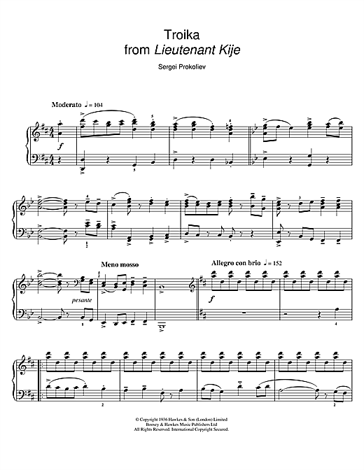 Sergei Prokofiev Troika From Lieutenant Kije Sheet Music Notes Chords Piano Download Classical 112841 Pdf