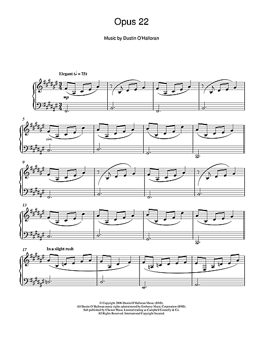 Dustin O Halloran Opus 22 Sheet Music Notes Chords Piano Download Classical Pdf