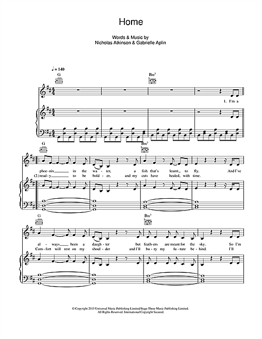 Gabrielle Aplin Home Sheet Music Notes Chords Piano Vocal Guitar Right Hand Melody Download Pop 116447 Pdf