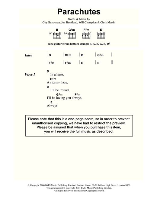Learn to play Coldplay Parachutes sheet music for Lyrics & Chords in minutes. Coldplay Parachutes sheet music notes and chords. Download Printable PDF.
