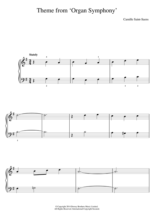 Learn to play Camille Saint-Saens 'Organ' Symphony (Theme) sheet music for Beginner Piano in minutes. Camille Saint-Saens 'Organ' Symphony (Theme) sheet music notes and chords. Download Printable PDF.