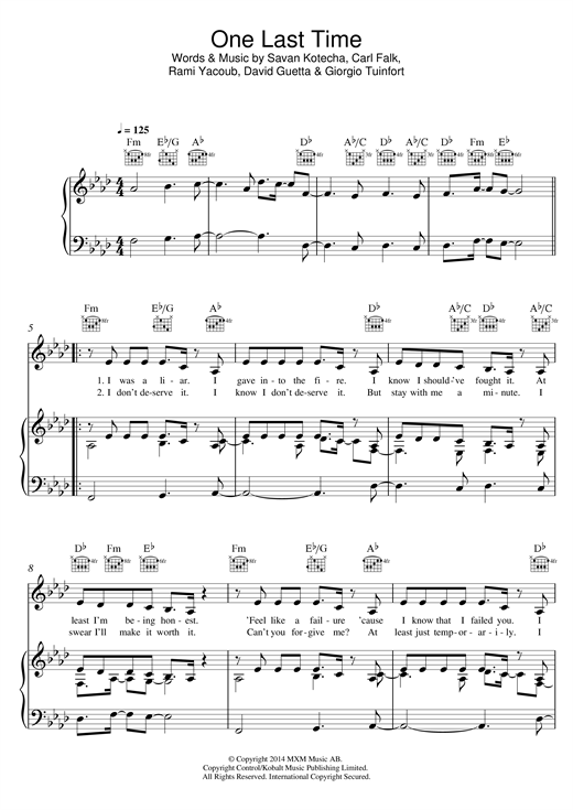 Ariana Grande &quot;One Last Time&quot; Sheet Music Notes, Chords