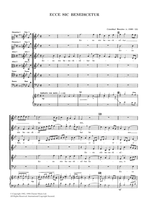 Learn to play Cristobal Morales Ecce Sic Benedicetur sheet music for Choral SAATB in minutes. Cristobal Morales Ecce Sic Benedicetur sheet music notes and chords. Download Printable PDF.