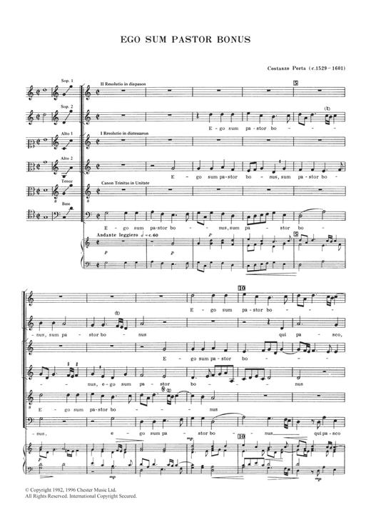 Learn to play Costanzo Porta Ego Sum Pastor Bonus sheet music for Choral SAATB in minutes. Costanzo Porta Ego Sum Pastor Bonus sheet music notes and chords. Download Printable PDF.