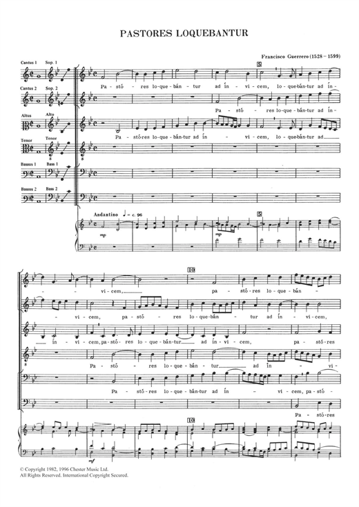 Learn to play Francisco Guerrero Pastores Loquebantur sheet music for Choral SAATB in minutes. Francisco Guerrero Pastores Loquebantur sheet music notes and chords. Download Printable PDF.