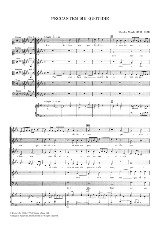 Learn to play Claudio Merulo Peccantem Me Quotidie sheet music for Choral SAATB in minutes. Claudio Merulo Peccantem Me Quotidie sheet music notes and chords. Download Printable PDF.