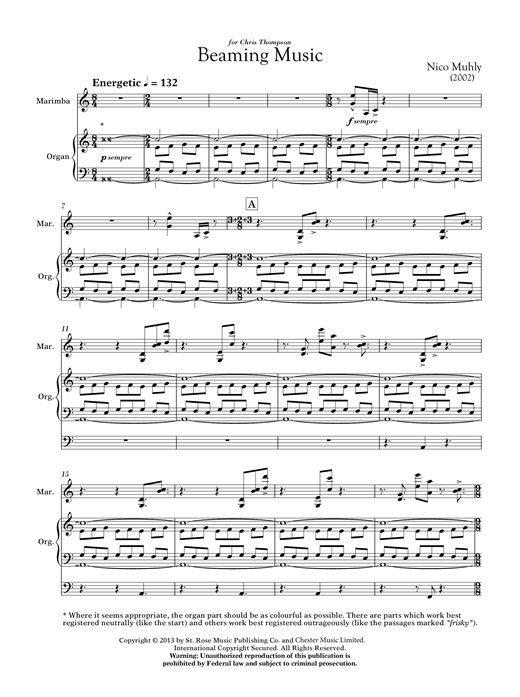 Learn to play Nico Muhly Beaming Music (for Marimba & Organ) sheet music for Marimba in minutes. Nico Muhly Beaming Music (for Marimba & Organ) sheet music notes and chords. Download Printable PDF.