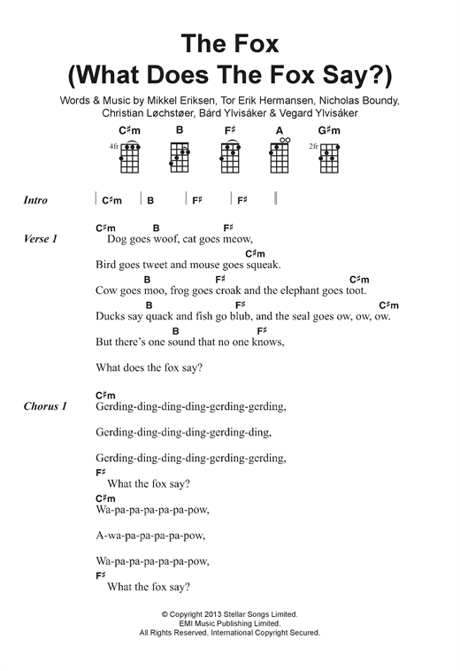 Ylvis The Fox What Does The Fox Say Sheet Music Notes Chords Ukulele Lyrics Chords Download Pop 122451 Pdf