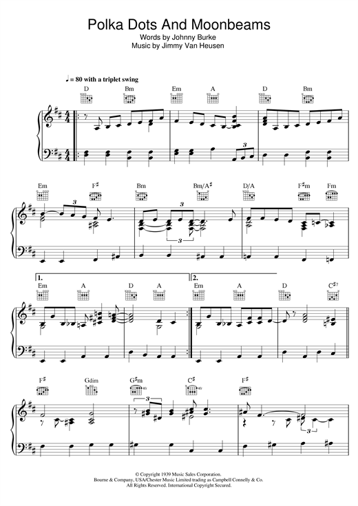 Bob Dylan Polka Dots And Moonbeams Sheet Music Notes Chords Piano Vocal Guitar Right Hand Melody Download Classics Pdf