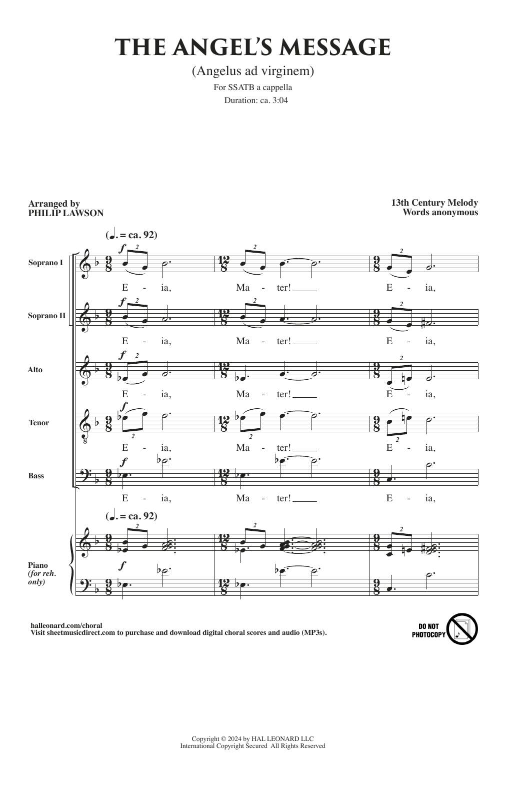 Download 13th Century Melody The Angel's Message (Angelus Ad Virginem) (arr. Philip Lawson) Sheet Music and learn how to play SSATB Choir PDF digital score in minutes