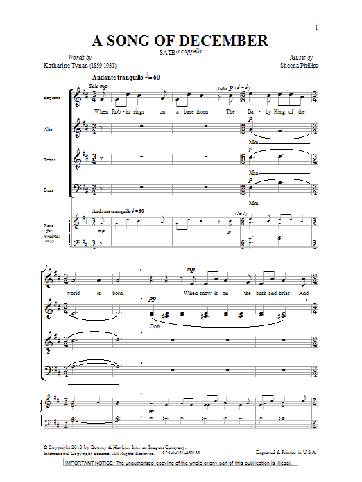 Learn to play Sheena Phillips A Song Of December sheet music for SATB in minutes. Sheena Phillips A Song Of December sheet music notes and chords. Download Printable PDF.