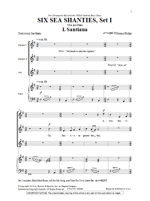 Learn to play Sheena Phillips Six Sea Shanties Vol. 1 sheet music for SSA in minutes. Sheena Phillips Six Sea Shanties Vol. 1 sheet music notes and chords. Download Printable PDF.