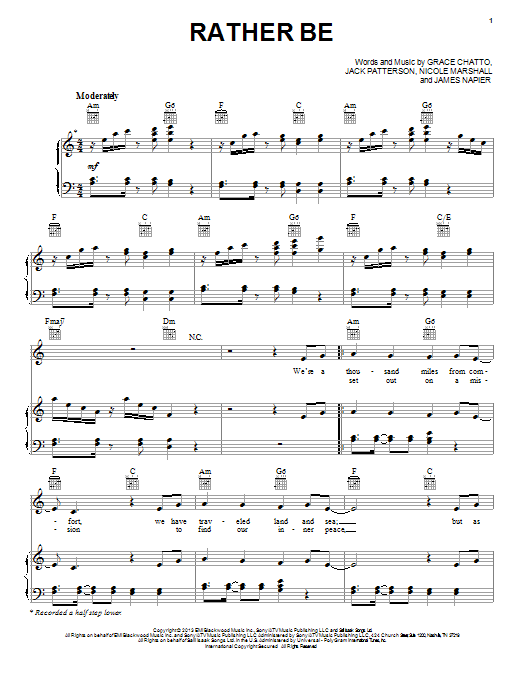 Learn to play Clean Bandit Rather Be (feat. Jess Glynne) sheet music for Piano, Vocal & Guitar (Right-Hand Melody) in minutes. Clean Bandit Rather Be (feat. Jess Glynne) sheet music notes and chords. Download Printable PDF.