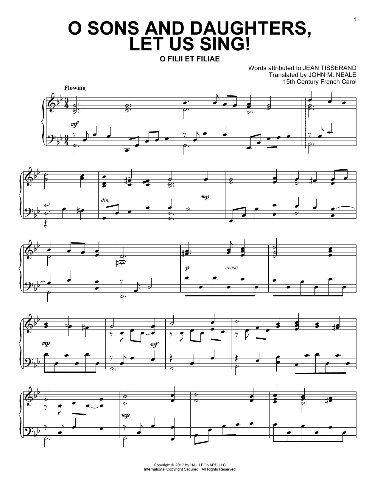 Download 15th Century French Carol O Sons And Daughters, Let Us Sing! Sheet Music and learn how to play Piano PDF digital score in minutes