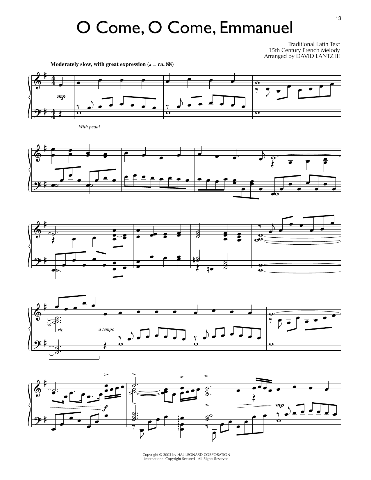 Download 15th Century French Melody O Come, O Come, Emmanuel (arr. David Lantz III) Sheet Music and learn how to play Piano Solo PDF digital score in minutes