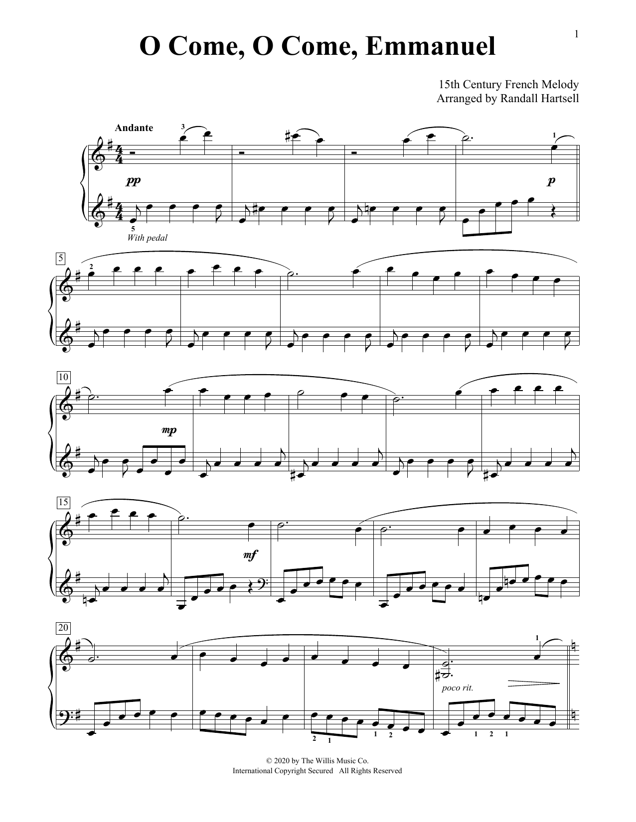 Download 15th Century French Melody O Come, O Come, Emmanuel (arr. Randall Hartsell) Sheet Music and learn how to play Educational Piano PDF digital score in minutes