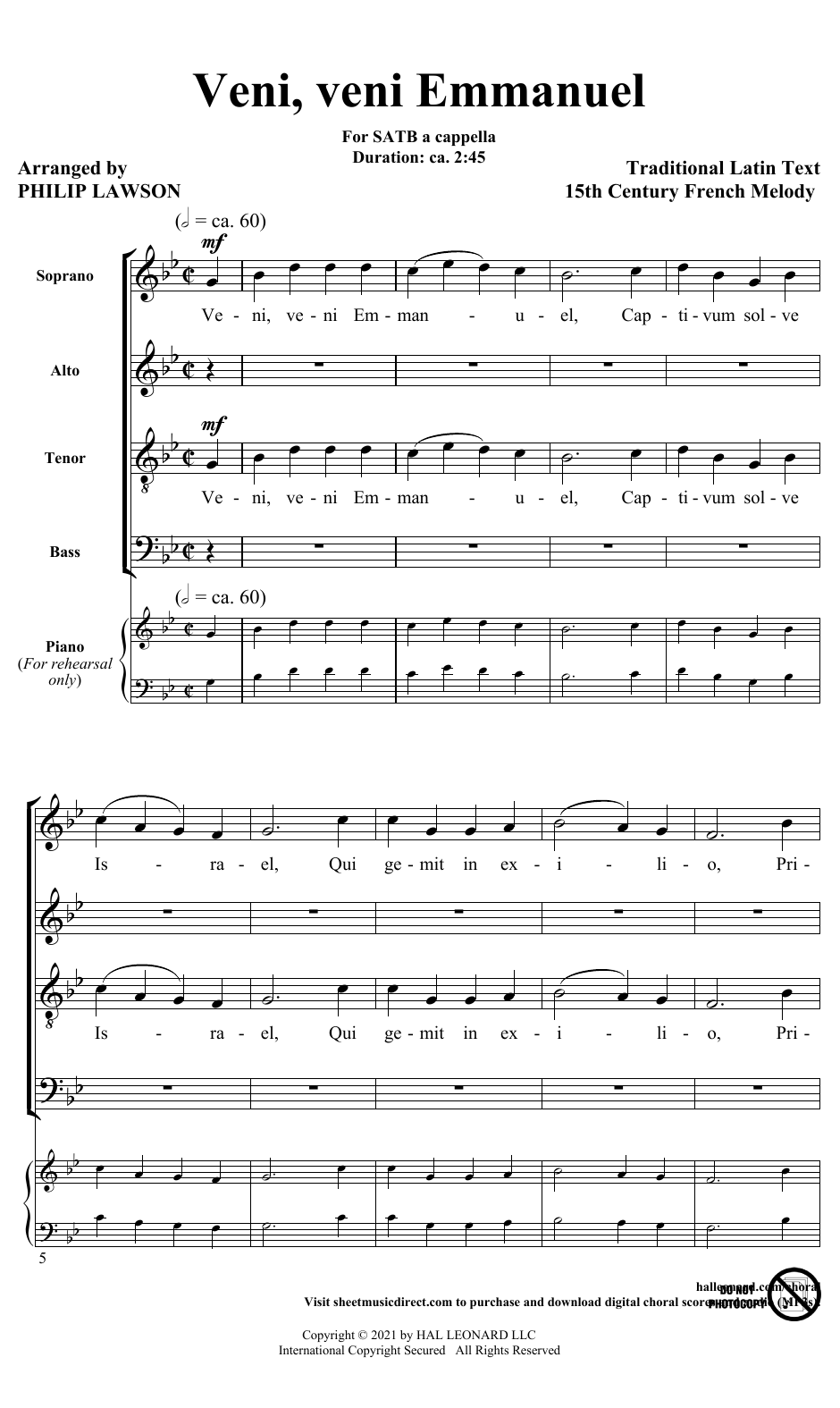 Download 15th Century French Melody Veni, Veni Emmanuel (arr. Philip Lawson) Sheet Music and learn how to play SATB Choir PDF digital score in minutes
