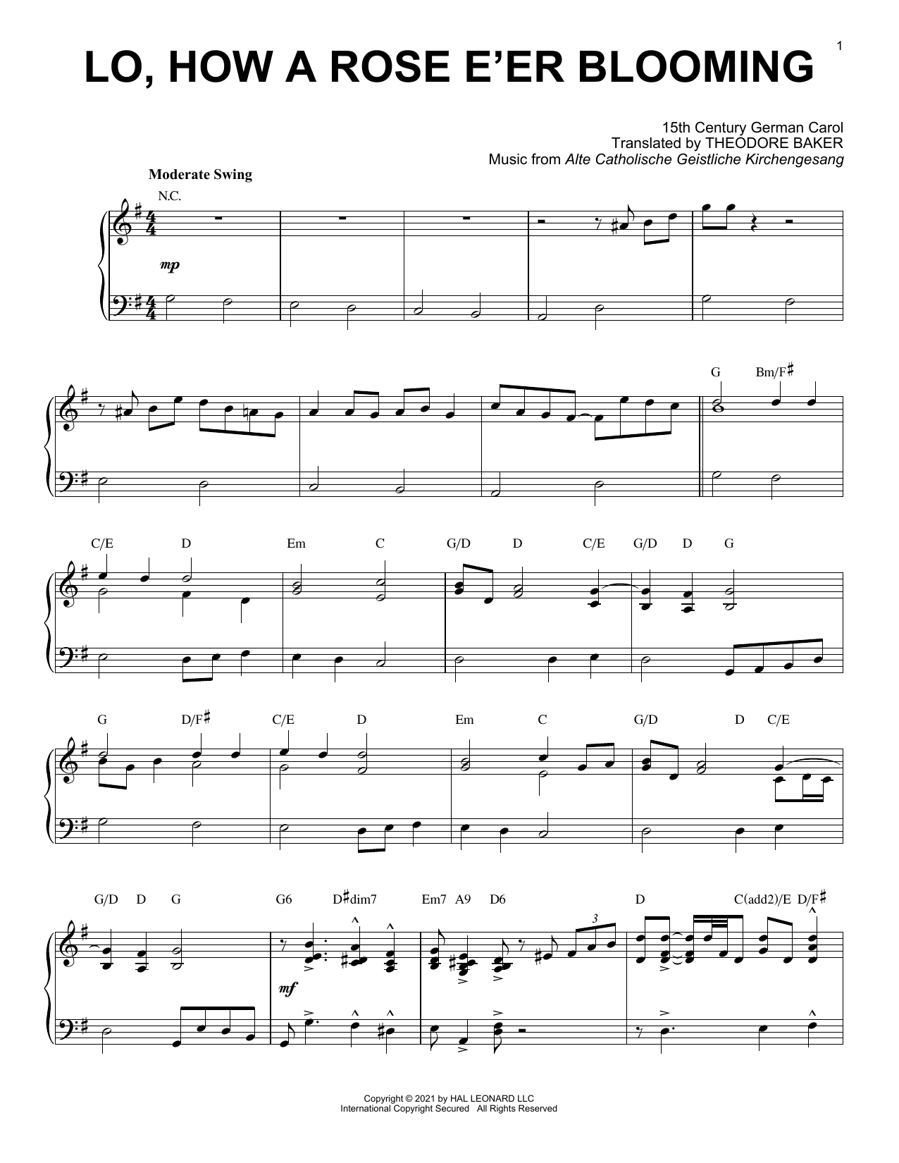 Download 15th Century German Carol Lo, How A Rose E'er Blooming [Jazz version] (arr. Brent Edstrom) Sheet Music and learn how to play Piano Solo PDF digital score in minutes