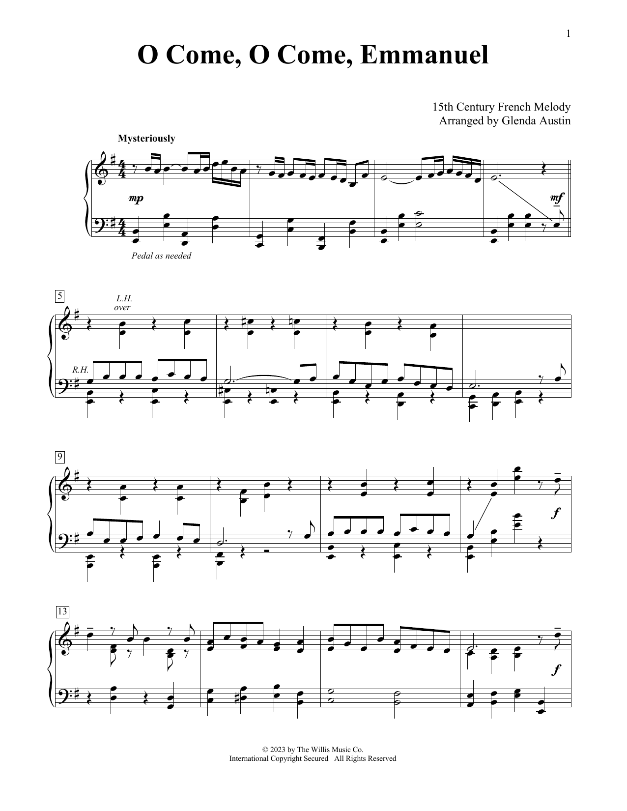 15th Century French Melody O Come, O Come, Emmanuel (arr. Glenda Austin) Sheet Music