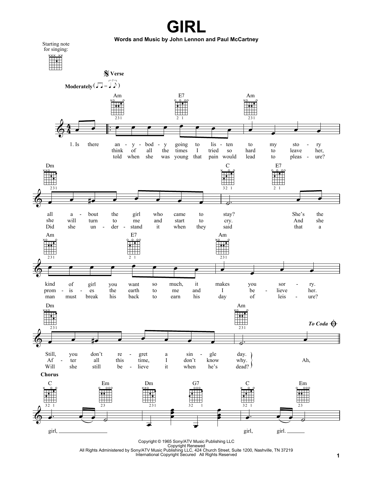 Learn to play The Beatles Girl sheet music for Easy Guitar in minutes. The Beatles Girl sheet music notes and chords. Download Printable PDF.
