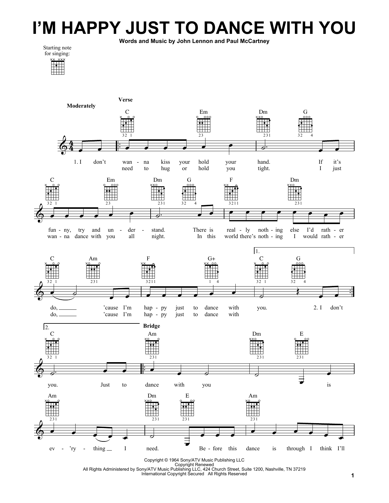 Learn to play The Beatles I'm Happy Just To Dance With You sheet music for Easy Guitar in minutes. The Beatles I'm Happy Just To Dance With You sheet music notes and chords. Download Printable PDF.