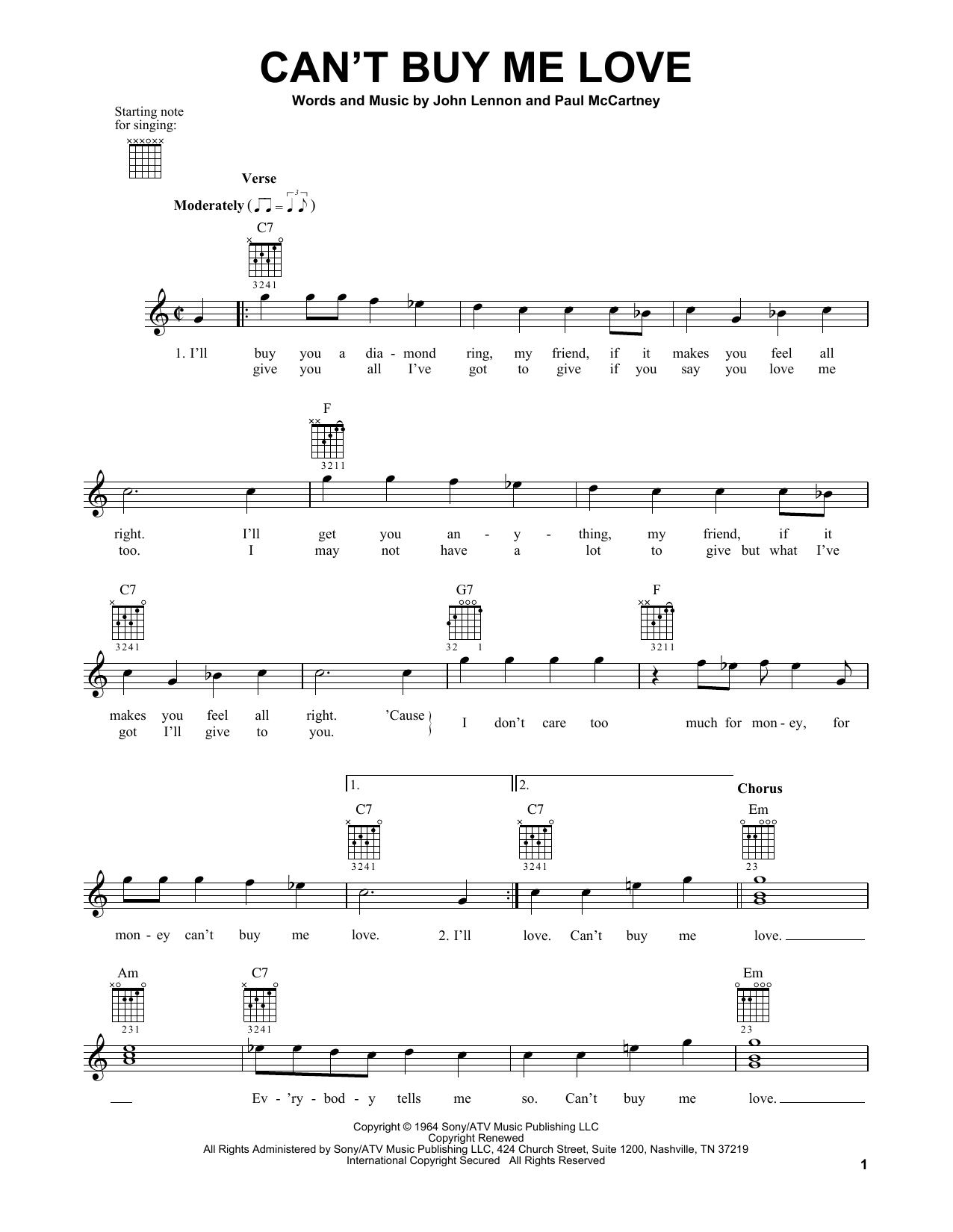 Learn to play The Beatles Can't Buy Me Love sheet music for Easy Guitar in minutes. The Beatles Can't Buy Me Love sheet music notes and chords. Download Printable PDF.