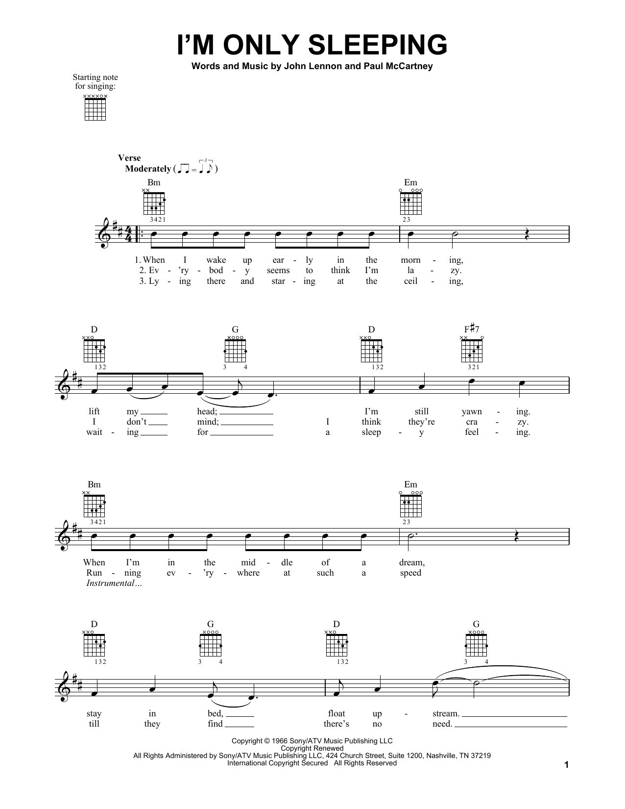 Learn to play The Beatles I'm Only Sleeping sheet music for Easy Guitar in minutes. The Beatles I'm Only Sleeping sheet music notes and chords. Download Printable PDF.