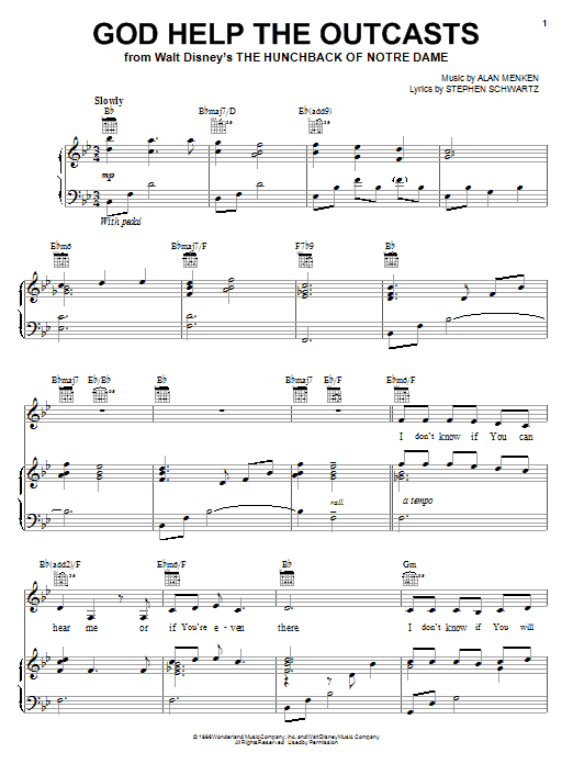 Learn to play Bette Midler God Help The Outcasts sheet music for Piano, Vocal & Guitar (Right-Hand Melody) in minutes. Bette Midler God Help The Outcasts sheet music notes and chords. Download Printable PDF.