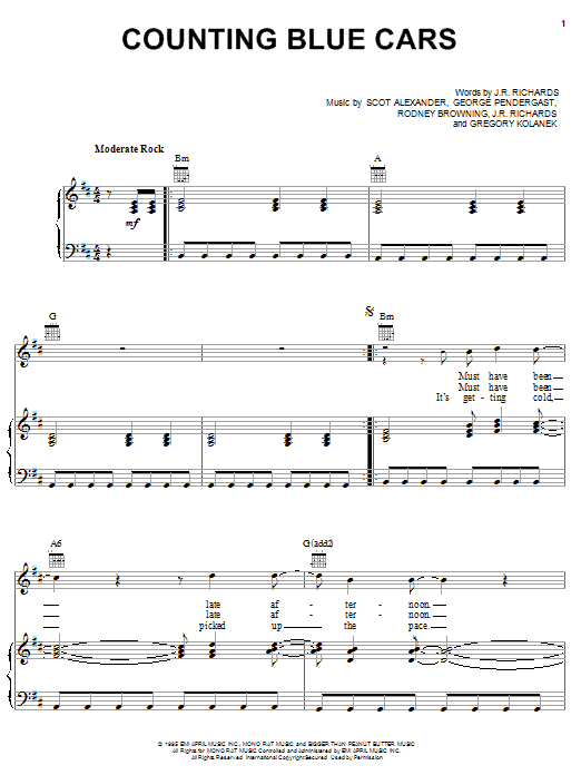 Learn to play Dishwalla Counting Blue Cars sheet music for Piano, Vocal & Guitar (Right-Hand Melody) in minutes. Dishwalla Counting Blue Cars sheet music notes and chords. Download Printable PDF.