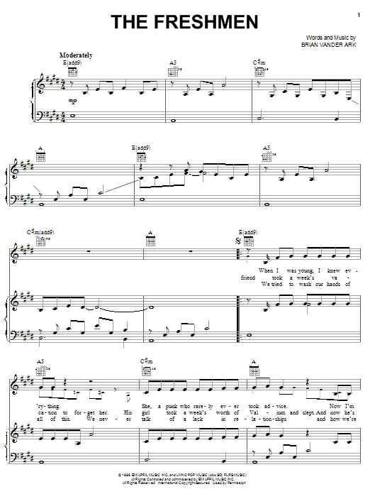 Learn to play The Verve Pipe The Freshmen sheet music for Piano, Vocal & Guitar (Right-Hand Melody) in minutes. The Verve Pipe The Freshmen sheet music notes and chords. Download Printable PDF.