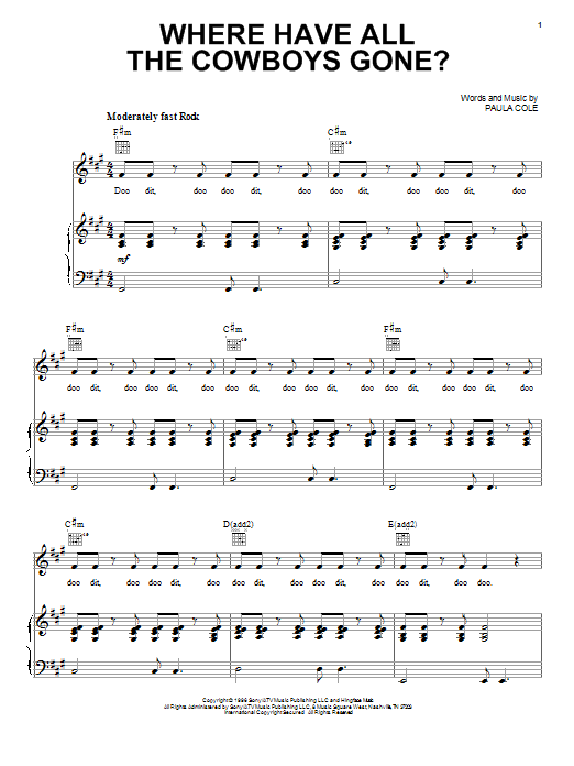 Learn to play Paula Cole Where Have All The Cowboys Gone? sheet music for Piano, Vocal & Guitar (Right-Hand Melody) in minutes. Paula Cole Where Have All The Cowboys Gone? sheet music notes and chords. Download Printable PDF.