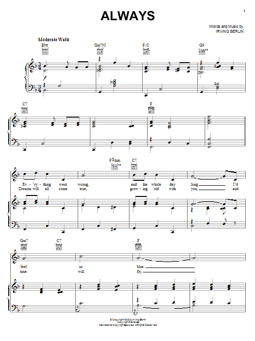Learn to play Billie Holiday Always sheet music for Piano, Vocal & Guitar (Right-Hand Melody) in minutes. Billie Holiday Always sheet music notes and chords. Download Printable PDF.