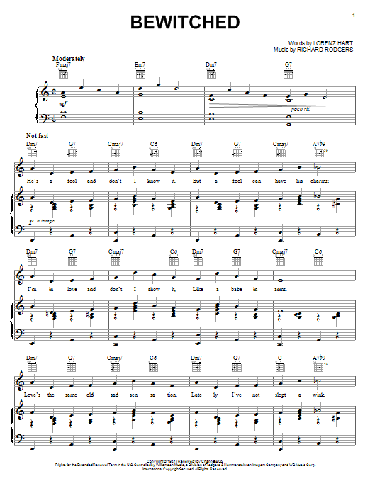 Learn to play Frank Sinatra Bewitched sheet music for Piano, Vocal & Guitar (Right-Hand Melody) in minutes. Frank Sinatra Bewitched sheet music notes and chords. Download Printable PDF.