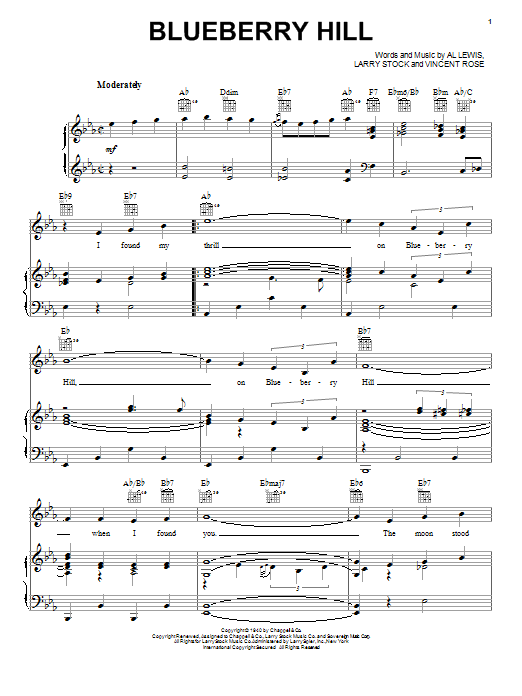 Learn to play Fats Domino Blueberry Hill sheet music for Piano, Vocal & Guitar (Right-Hand Melody) in minutes. Fats Domino Blueberry Hill sheet music notes and chords. Download Printable PDF.