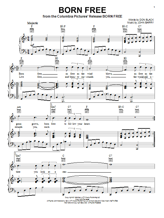 Learn to play John Barry Born Free sheet music for Piano, Vocal & Guitar (Right-Hand Melody) in minutes. John Barry Born Free sheet music notes and chords. Download Printable PDF.