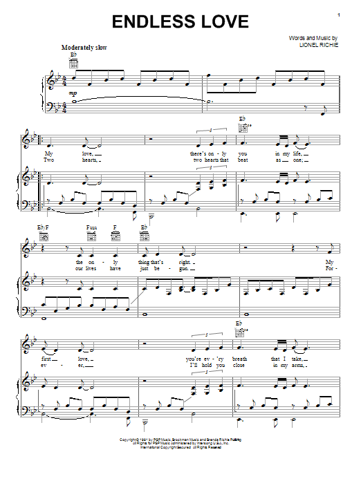 Learn to play Lionel Richie & Diana Ross Endless Love sheet music for Piano, Vocal & Guitar (Right-Hand Melody) in minutes. Lionel Richie & Diana Ross Endless Love sheet music notes and chords. Download Printable PDF.