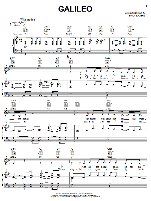 Learn to play Indigo Girls Galileo sheet music for Piano, Vocal & Guitar (Right-Hand Melody) in minutes. Indigo Girls Galileo sheet music notes and chords. Download Printable PDF.