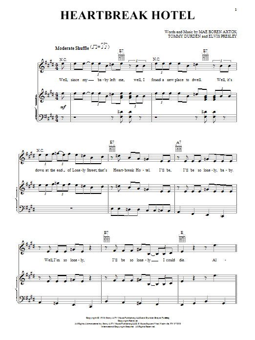 Learn to play Elvis Presley Heartbreak Hotel sheet music for Piano, Vocal & Guitar (Right-Hand Melody) in minutes. Elvis Presley Heartbreak Hotel sheet music notes and chords. Download Printable PDF.