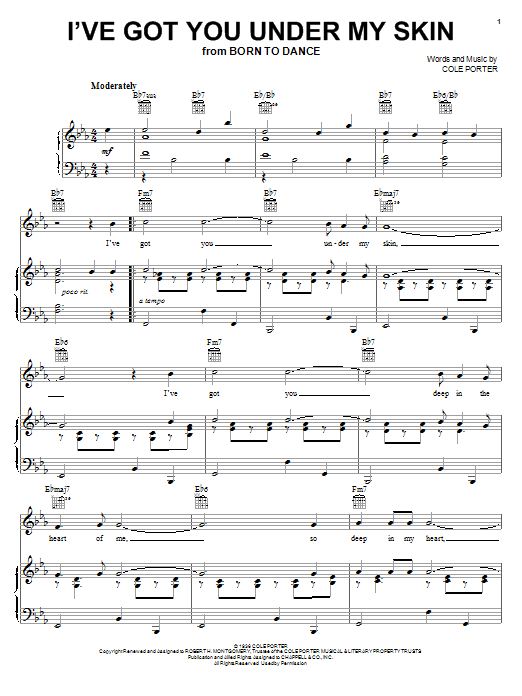 Learn to play Frank Sinatra I've Got You Under My Skin sheet music for Piano, Vocal & Guitar (Right-Hand Melody) in minutes. Frank Sinatra I've Got You Under My Skin sheet music notes and chords. Download Printable PDF.