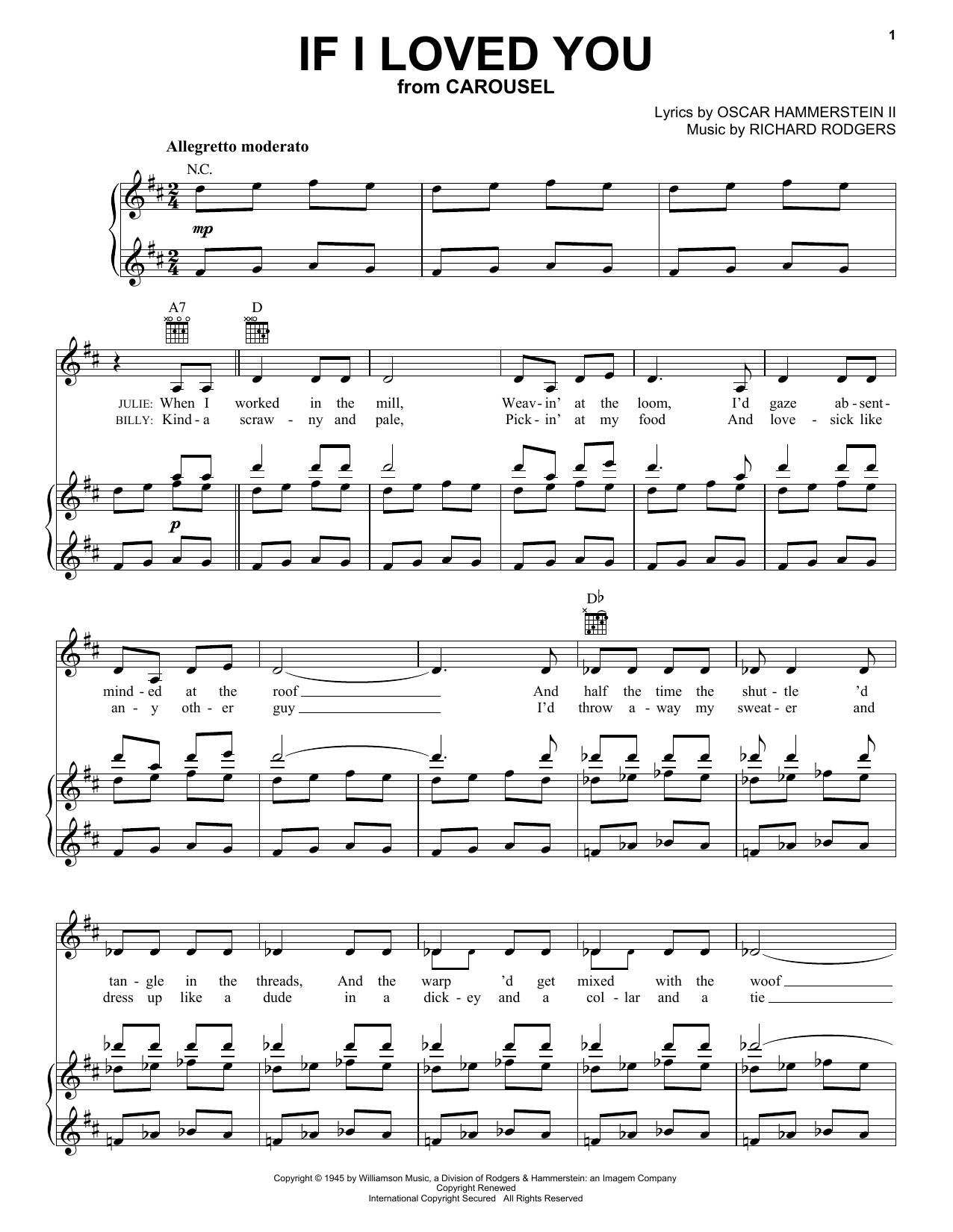 Learn to play Rodgers & Hammerstein If I Loved You (from Carousel) sheet music for Piano, Vocal & Guitar (Right-Hand Melody) in minutes. Rodgers & Hammerstein If I Loved You (from Carousel) sheet music notes and chords. Download Printable PDF.