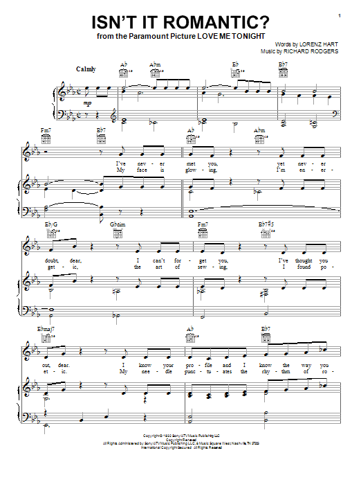 Learn to play Rodgers & Hart Isn't It Romantic? sheet music for Piano, Vocal & Guitar (Right-Hand Melody) in minutes. Rodgers & Hart Isn't It Romantic? sheet music notes and chords. Download Printable PDF.
