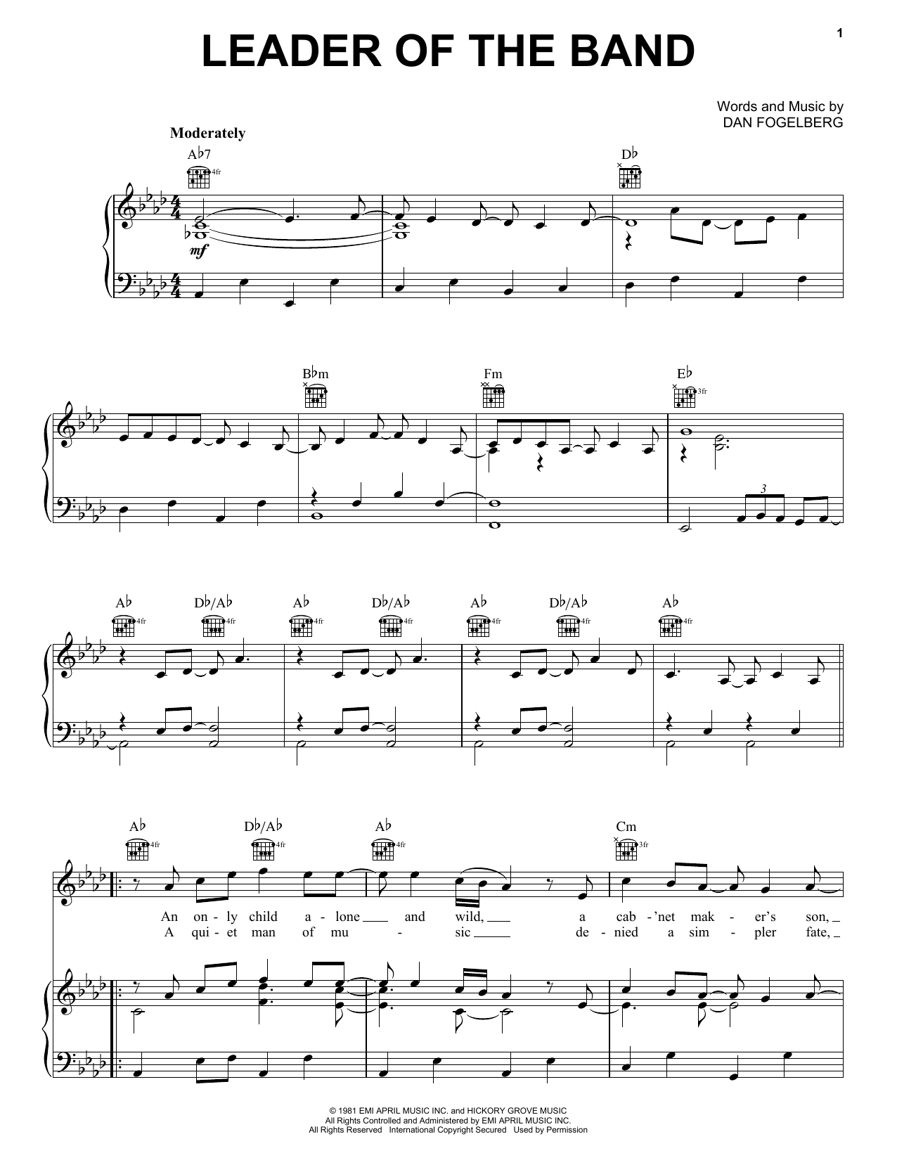 Learn to play Dan Fogelberg Leader Of The Band sheet music for Piano, Vocal & Guitar (Right-Hand Melody) in minutes. Dan Fogelberg Leader Of The Band sheet music notes and chords. Download Printable PDF.