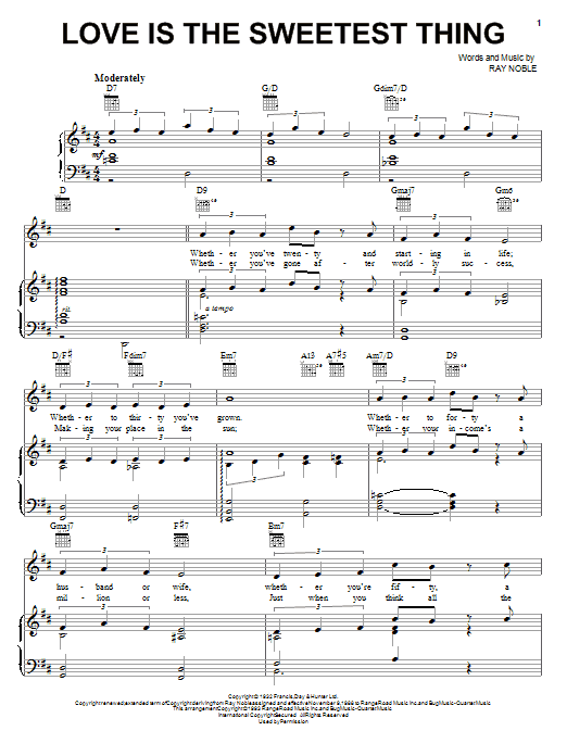 Learn to play Ray Noble Love Is The Sweetest Thing sheet music for Piano, Vocal & Guitar (Right-Hand Melody) in minutes. Ray Noble Love Is The Sweetest Thing sheet music notes and chords. Download Printable PDF.
