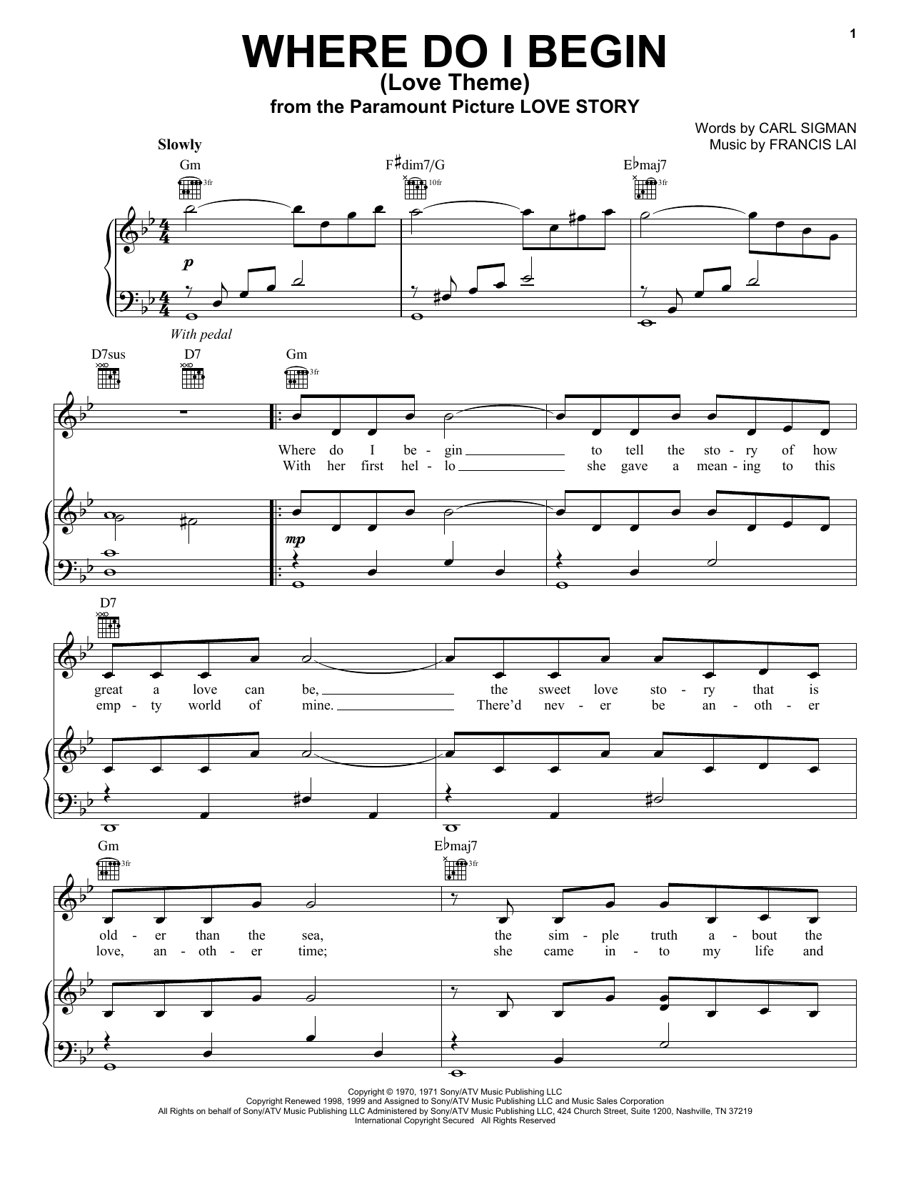 Learn to play Andy Williams Where Do I Begin (Love Theme) sheet music for Piano, Vocal & Guitar (Right-Hand Melody) in minutes. Andy Williams Where Do I Begin (Love Theme) sheet music notes and chords. Download Printable PDF.