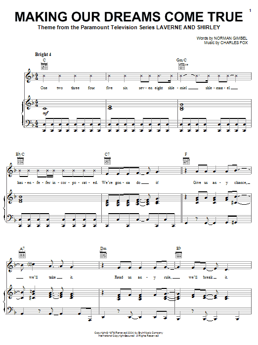 Learn to play Norman Gimbel Making Our Dreams Come True sheet music for Piano, Vocal & Guitar (Right-Hand Melody) in minutes. Norman Gimbel Making Our Dreams Come True sheet music notes and chords. Download Printable PDF.