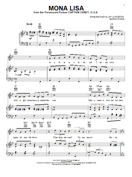 Learn to play Nat King Cole Mona Lisa sheet music for Piano, Vocal & Guitar (Right-Hand Melody) in minutes. Nat King Cole Mona Lisa sheet music notes and chords. Download Printable PDF.